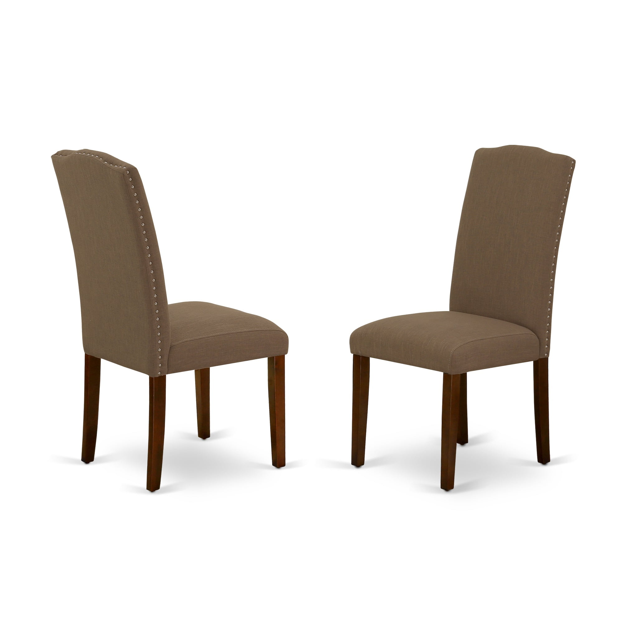 Charming Set of 2 Parsons Chairs Linen FabricDark Coffee Color