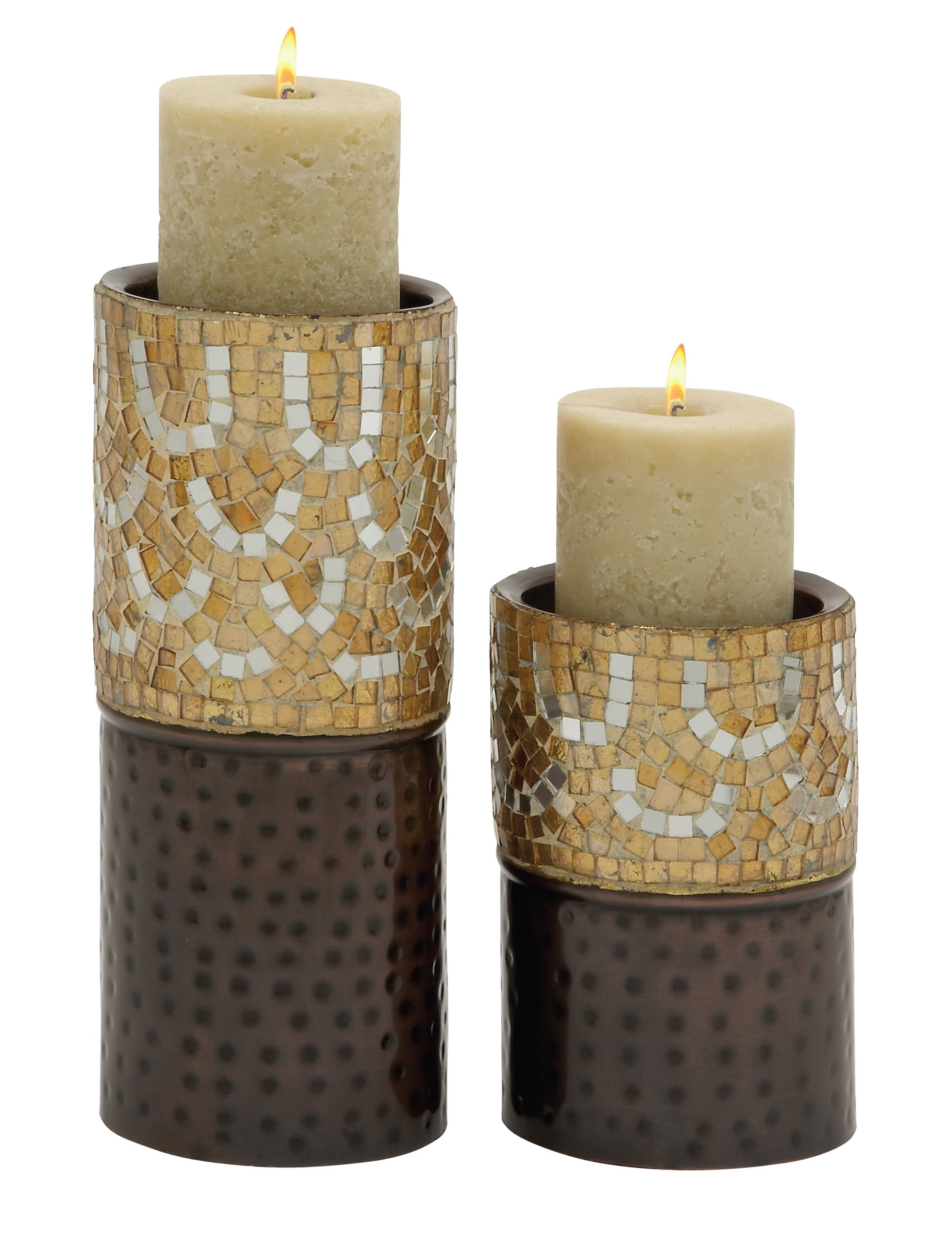 Charming Set Of Two Metal Mosaic Candle Holder