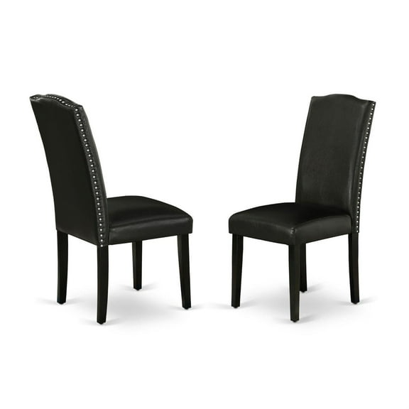 Charming Set of 2 Parsons Chairs - Modern Twist, Pu Leather-Black, Sleek Design, Rustic Legs, Nailhead Trim - Dining Room Refresh