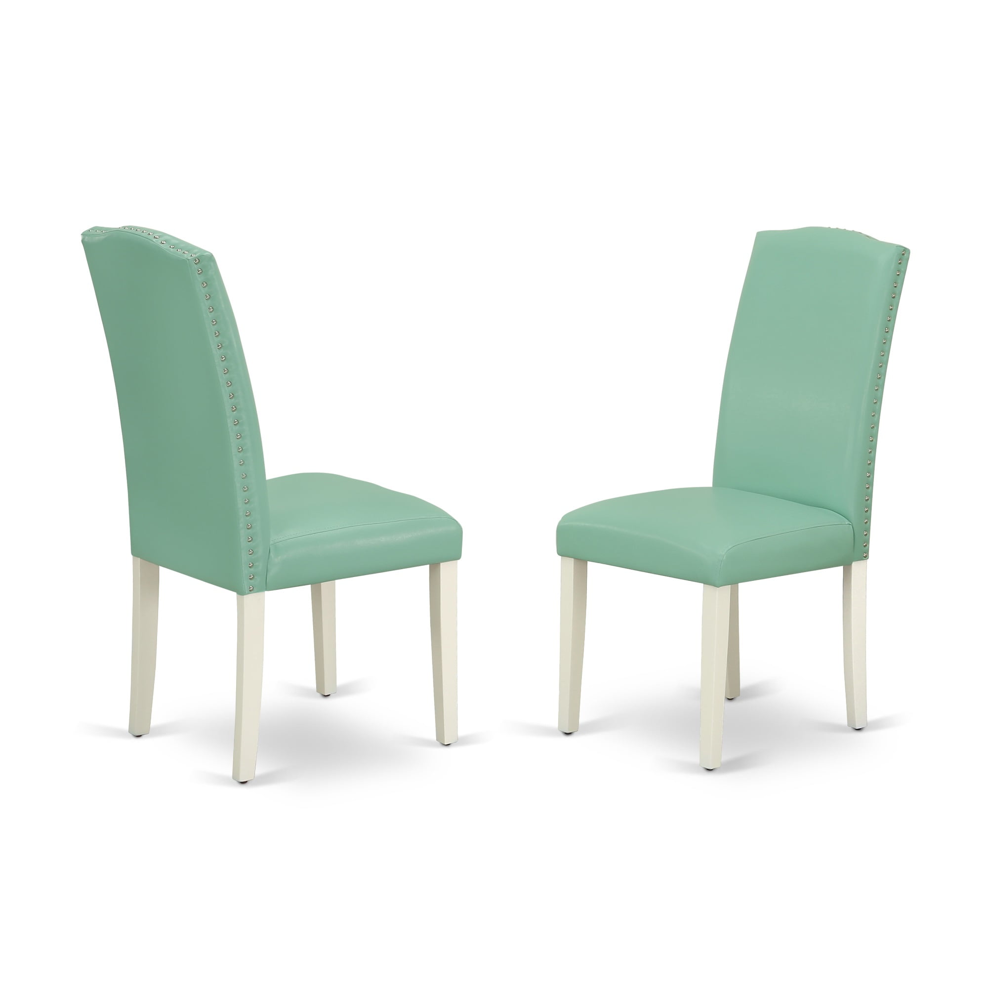 Linen White and Pond Blue Leather Parsons Dining Chair - Set of 2