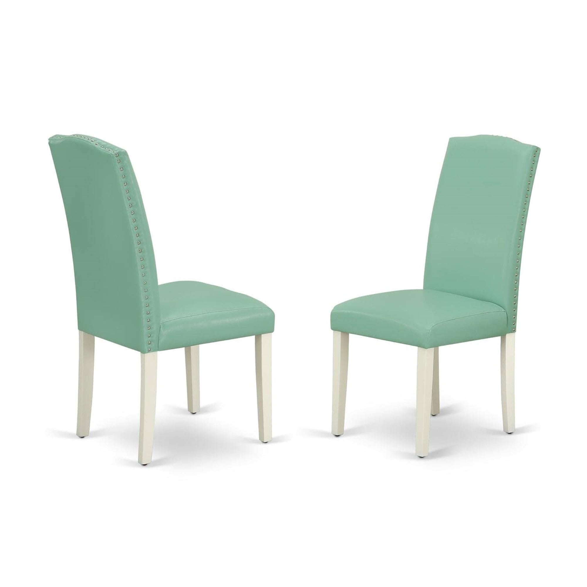 Linen White and Pond Blue Leather Parsons Dining Chair - Set of 2