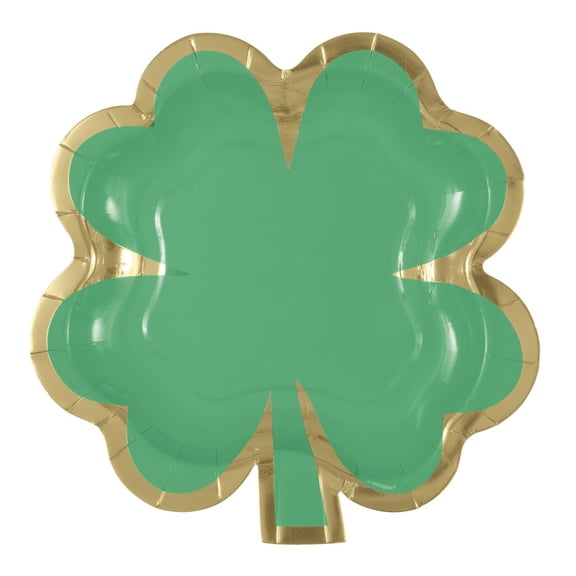 Charming Shamrock Shaped 8.25 Dessert Plates w/ Foil Stamping - 8ct, Unique Industries