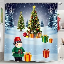 Charming Shower Curtain with Snowman Christmas Trees & Colorful Presents - Festive Holiday Decor