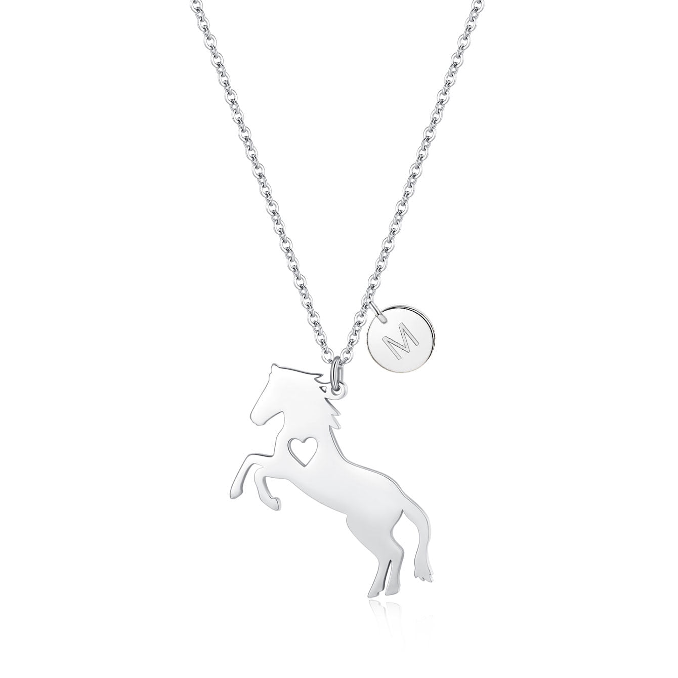 LinnaLove Stainless Steel Horse Necklace Pendant with 26 Initials 