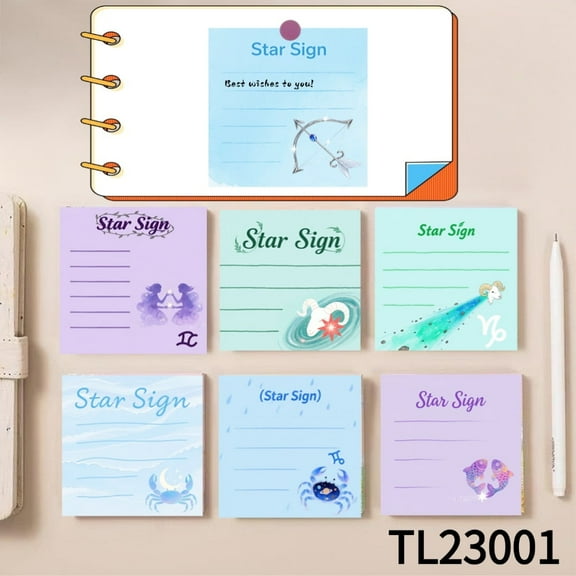 Charming Star Sign Themed Sticky Notes - Ideal for Reminders (3.543.54 Inches) 100-Pack with105 Emoticon Stickers, Multi - Color Sticky Notes Set,Bright Colors, Perfect for Note - Taking and Marking