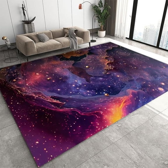 Charming Starry Sky Area Rug, Modern Universe Galaxy Rugs For Living Room, Low Pile Soft Non-Slip Carpet For Bedroom Study Office Kitchen Dining Room Decor Floor Mat 4x5ft
