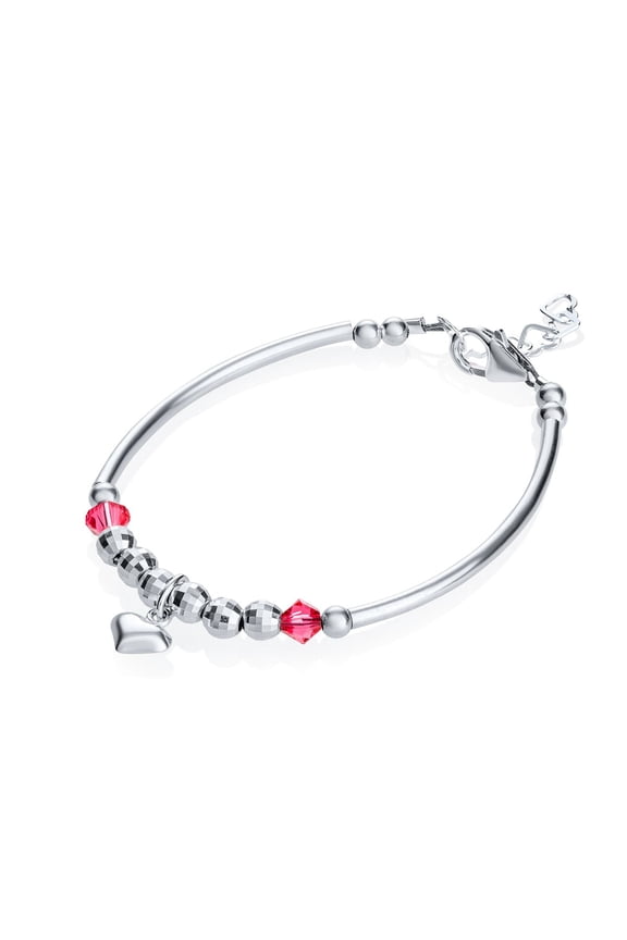 Charming Sterling Silver baby girl banglet bracelet with heart Charm and crystals | keepsake bracelet gift (BN01)