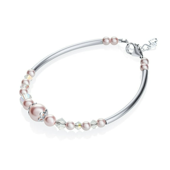 Charming Sterling Silver baby girl banglet bracelet with pink pearls | lovely keepsake bracelet gift (BN04)