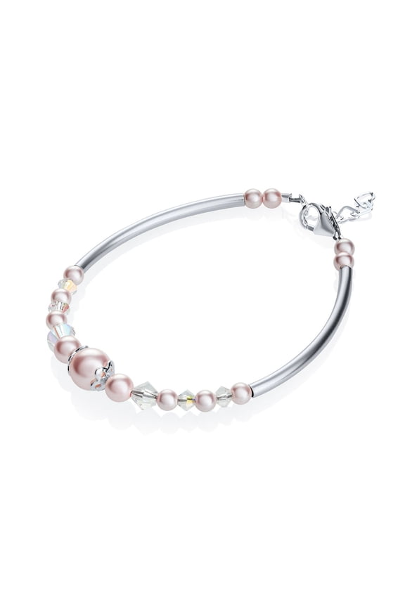 Charming Sterling Silver baby girl banglet bracelet with pink pearls | lovely keepsake bracelet gift (BN04)