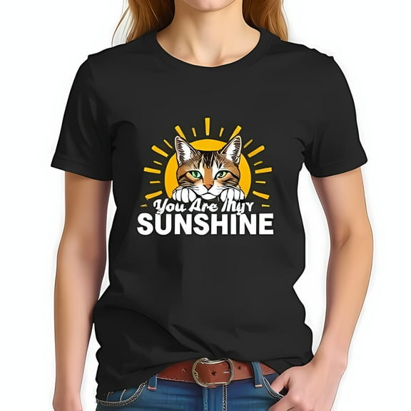 Charming Tabby Cat & Sun Illustration T-Shirt - " You Are My Sunshine " - Soft Cotton Short Sleeve Tee