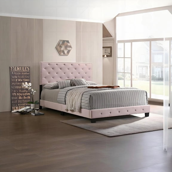 Charming Transitional Pink Queen Bed for a Stylish Bedroom