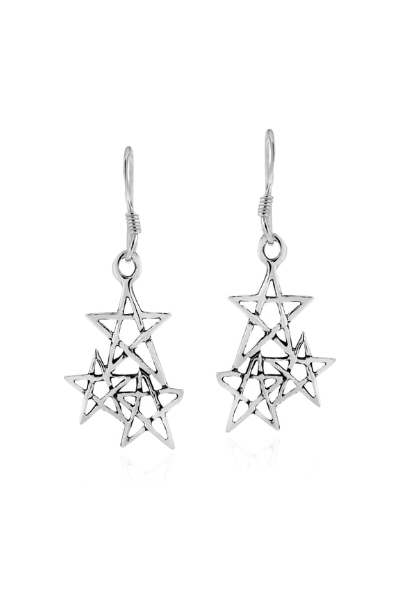Charming Trio Sterling Silver Stars Dangle Earrings