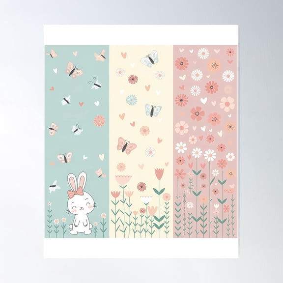 Charming Triptych-Style Floral Composition With A Pastel Color Palette Poster Wall Art, Modern Wall Decor For Living Room Bedroom, 12x18 UNFRAMED