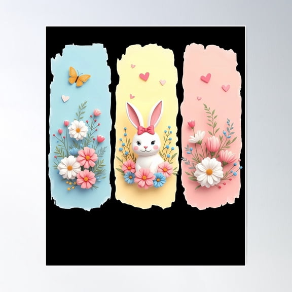 Charming Triptych-Style Floral Composition With A Pastel Color Palette Poster Wall Art, Modern Wall Decor For Living Room Bedroom, 8x12 UNFRAMED