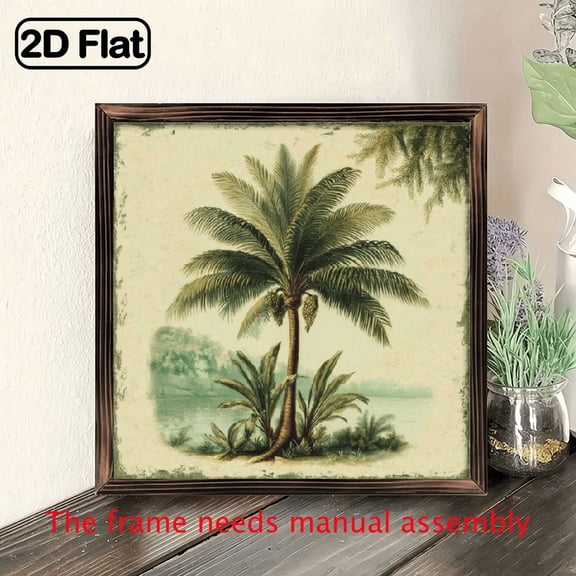 Charming Tropical Palm Tree Decorative Wooden Frame Sign, 8x8 Inches Ideal for Living Room, Office, and Beach-Themed Wall Art, Perfect Home Decor Gift, Office Artwork Natureinspired Decor