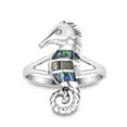 thumbnail image 1 of Charming Tropical Seahorse Inlay Abalone Shell .925 Silver Band Ring for Female Anniversary Size -7, 1 of 6