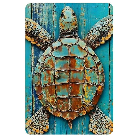Charming Turtle Metal Wall Art - Vintage Coastal Decor, 8"x12", Perfect for Home, Bar, or Garden
