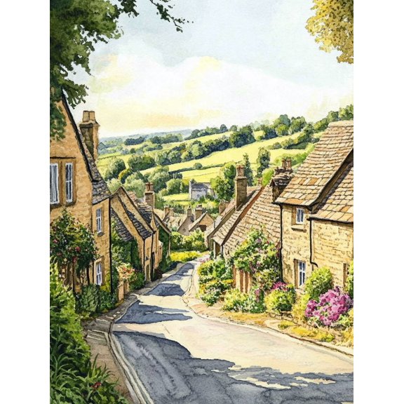 Charming Village Street Scene Canvas Print/Wall Art Suitable for Living RoomDining RoomHallway Decoration and more.