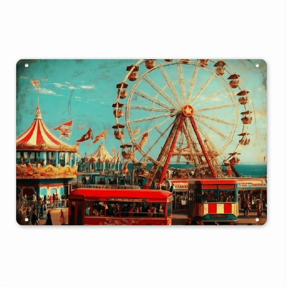 Charming Vintage Amusement Park Metal Sign - Perfect for Home, Bar, Cafe & Garage Decor _ Easy Hang Wall Art _ Ideal Gift for Events & Parties 8*12in