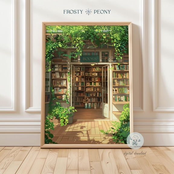 Charming Vintage Bookshop Art Print, Cozy Bookstore Art Print, Vintage Literary Book Nook Art, Wall Art, Modern Wall Decor, 12x18 UNFRAMED