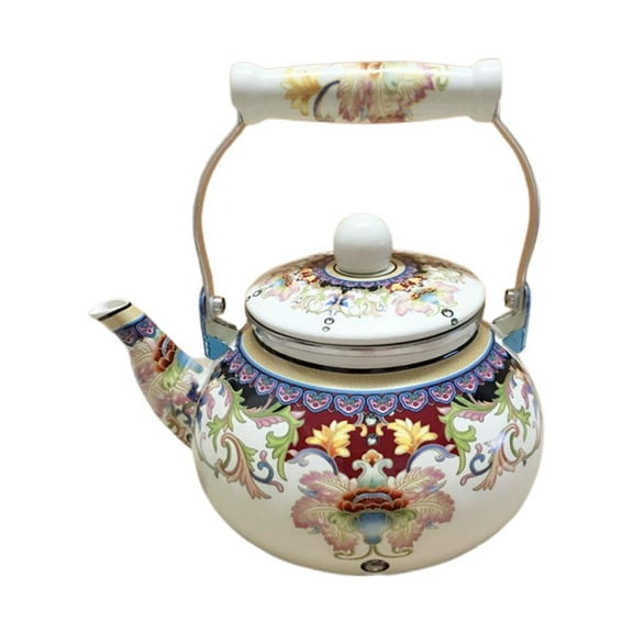 Charming Vintage Floral Enamel Tea Kettle Enameled Whistling Teapot with Handle for Kitchen Stovetop