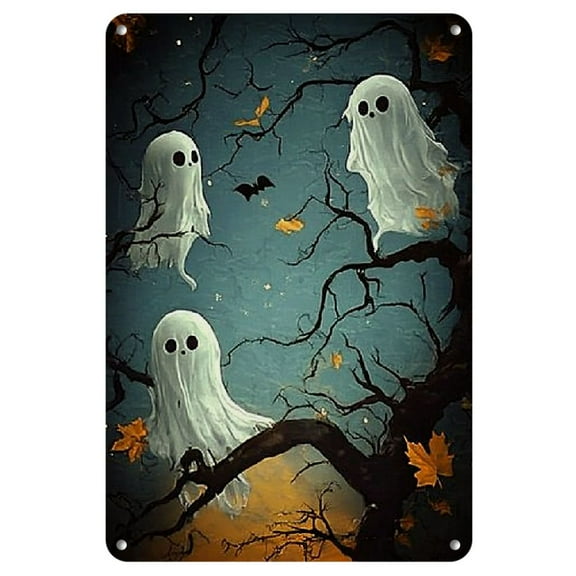 Charming Vintage Halloween Metal Tin Sign- 8X12 Inches, Durable Iron Wall Art with Fun Ghosts& Pumpkins Design, Perfect for Home Decor, Bars, And Retro Spaces Vintage Halloween Decor