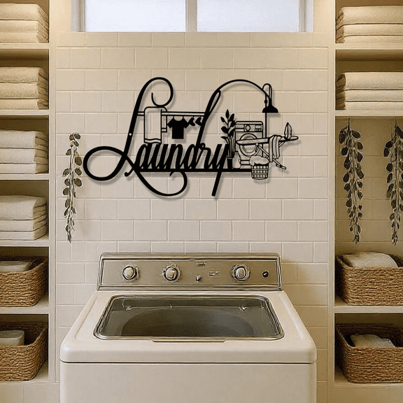 Charming Vintage Metal Laundry Room Sign, Farmhouse Wall Decor with Holiday Themes - Perfect Christmas & Halloween Hanging Art for Bathroom,  Living Room, Easy Install House Decor for Modern Homes