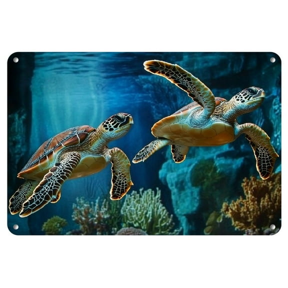 Charming Vintage Metal Sea Turtle Wall Art - Rustic Ocean-Themed Decor for Home, Patio, Garage & More - Easy Hang Design, English Language, Multipurpose Wall Hanging, Farmhouse