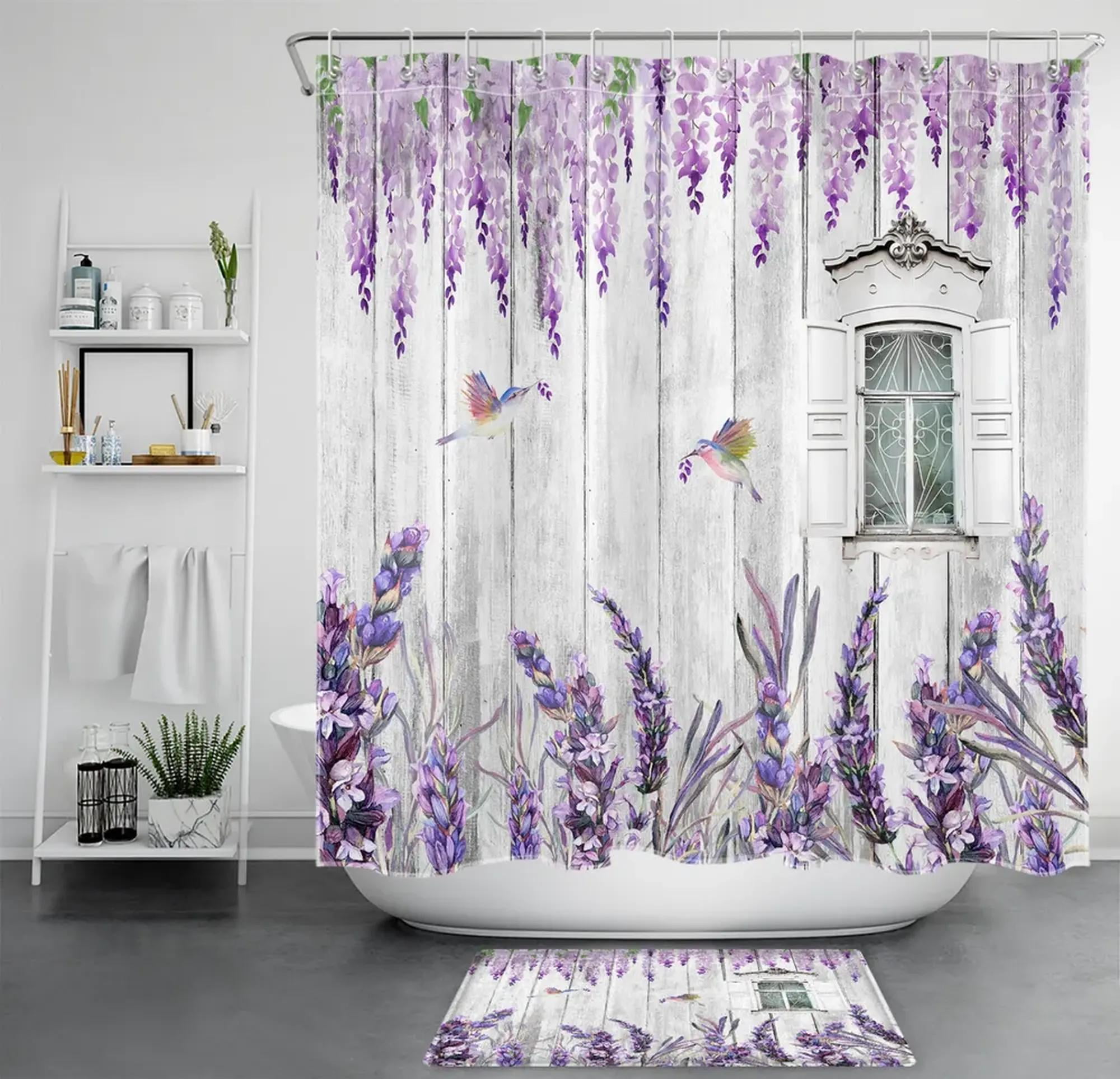 Rustic Vintage Purple Lavender Shower Curtain for Bathroom Decor ...