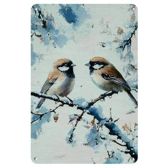 Charming Vintage Sparrow Watercolor Metal Tin Sign - Rustic Brown & White Bird Art, Iron Wall Decor for Home, Kitchen, Bar, or Office - Easy to Hang, No Fade, Shabby Chic Style