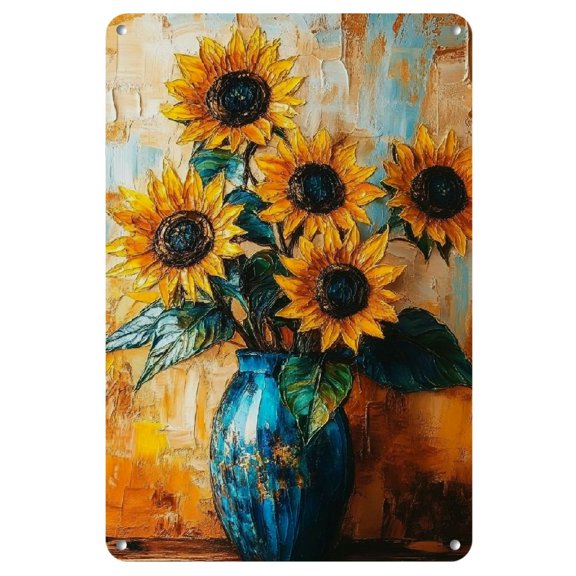 Charming Vintage Sunflower & Butterfly 8x12" Iron Wall Sign - Durable, Colorful Home Decor with Rustic Blue Background for Living Room & Kitchen, Outdoor Decor, Perfect for Room Decor