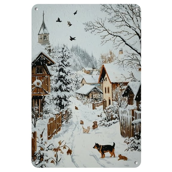 Charming Vintage Village Metal Tin Sign - Rustic Wall Art, 8x12 Inches, Waterproof & Durable, Easy to Install for Home, Bar, Cafe, or Garage Decor