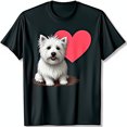thumbnail image 1 of Charming West Highland White Terrier Graphic Black T-Shirt with Heart Design, 1 of 5
