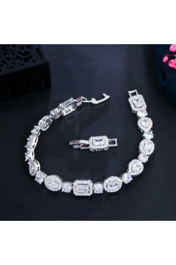 Charming White Gold Geometric CZ Square Drop Tennis Bracelets for Brides Wedding