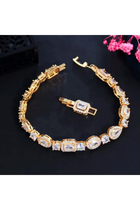 Charming White Gold Geometric CZ Square Drop Tennis Bracelets for Brides Wedding