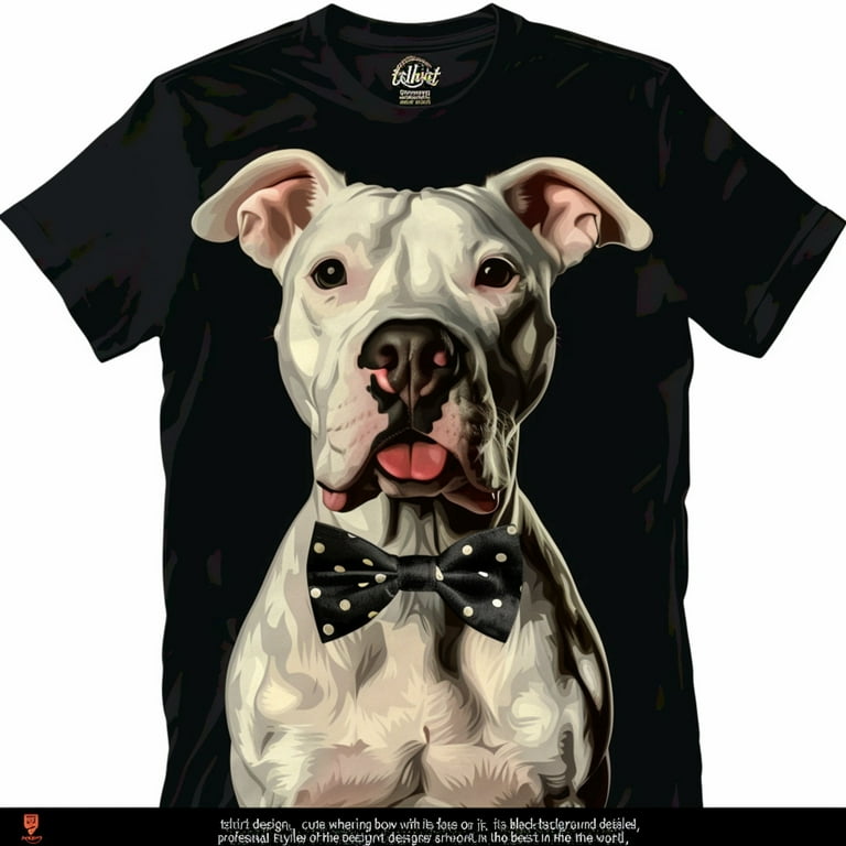 Charming White Pitbull in Bow Tie on Black Tee Unique Stylish Dog Lover Shirt Design Walmart