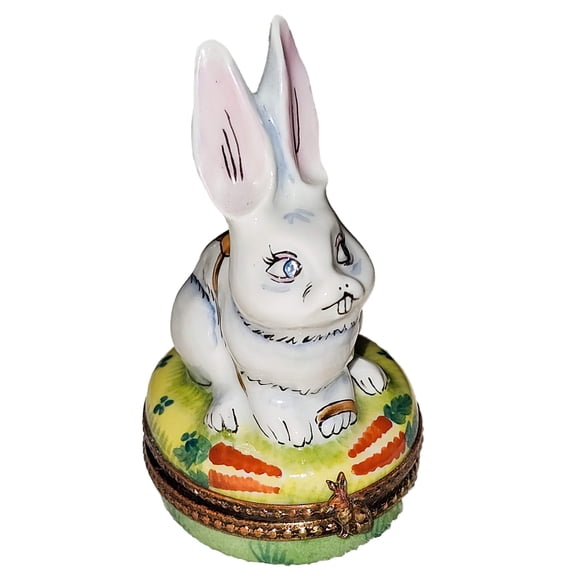 Charming White Rabbit Collectible Limoges Box Porcelain Figurine
