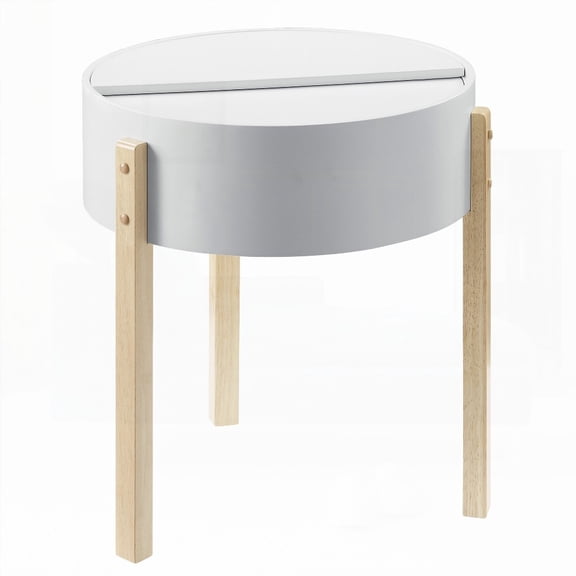 Charming White and Natural End Table Having Hidden Storage and Decor Compatibility