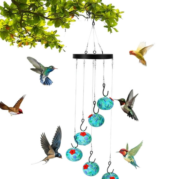 Charming Wind Chimes Hummingbird Feeder for Outdoors Hanging Ant and Bee Proof TeqHome Plastic Humming Bird Feeder Perfect Garden Decor for Window Garden Patio