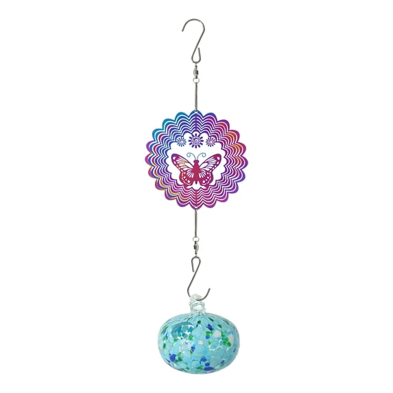 Charming Wind Chimes Hummingbird Feeder for Outdoors Hanging ant and Bee Proof, Unique Hand Blown Glass Humming Bird Feeder Perfect Garden Patio Decor