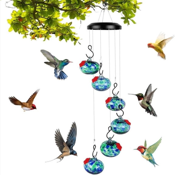 Charming Wind Chimes Hummingbird Feeder for Window Garden Patio – Leak-Proof & Ant and Bee Proof, 6 Leak-Proof Feeding Ports, Ideal Outdoor Decoration – Wonderful Garden Gift
