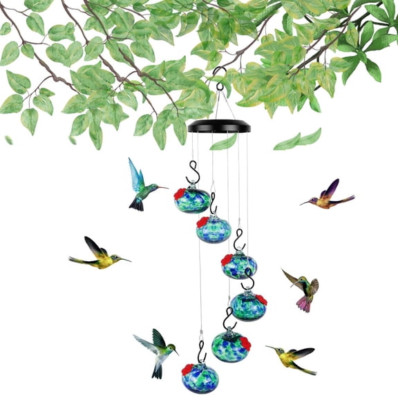Charming Wind Chimes Hummingbird Feeder for Outdoors Hanging, Ant Moat, Bee Proof, Never Leak, Decorative Garden Decor for Window Areas
