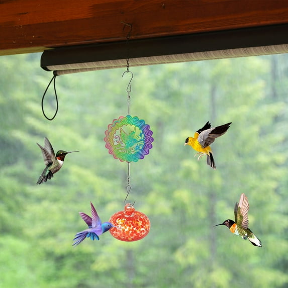 Charming Wind Chimes Hummingbird Feeders, Glass Hummingbird Feeder for Outdoors Hanging, Window Bird feeders for Viewing Garden Decor for Outside
