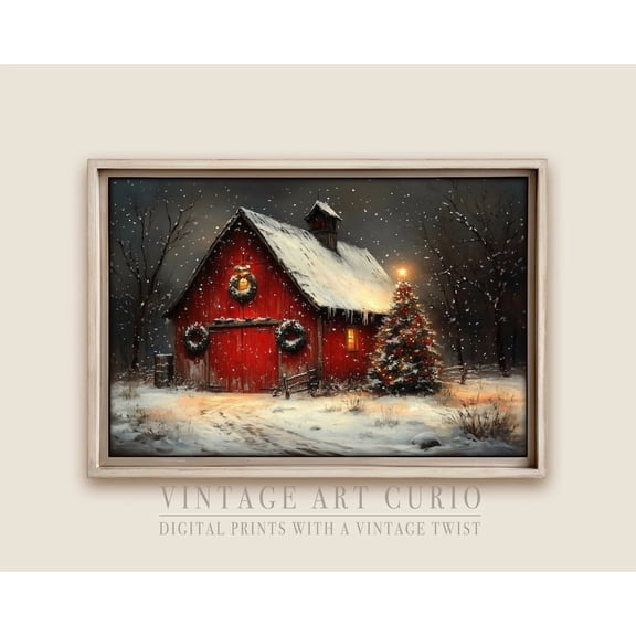 Charming Winter Barn Scene Wall Art, Cozy Winter Farmhouse Decor, Rustic Cottagecore Print Home Decor #572, 8x12 UNFRAMED
