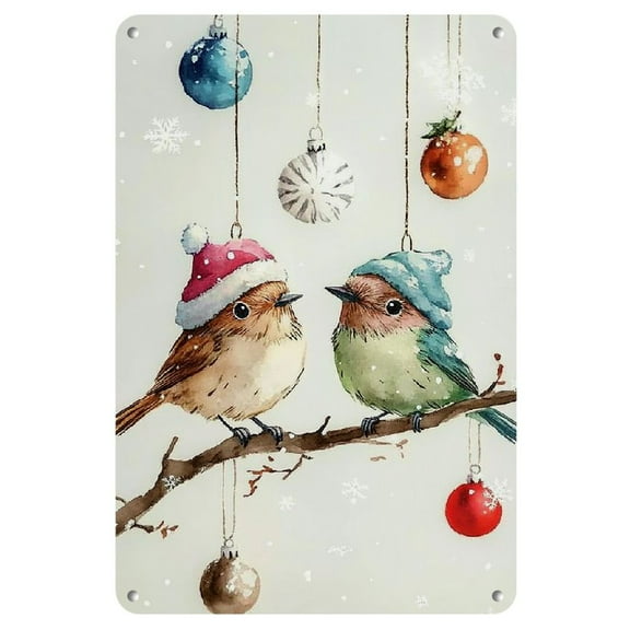 Charming Winter Birds Christmas Tin Sign - Vintage Iron Wall Art, Reusable Decoration for Home and Bar, 8x12 Inch