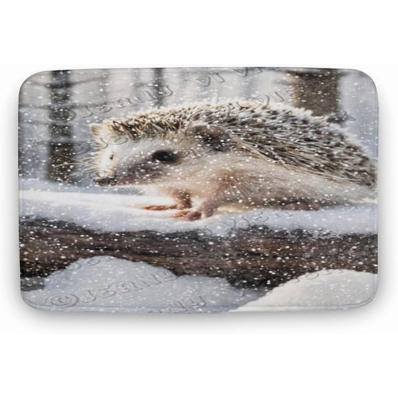 Charming Winter Hedgehog Bath Rug - 16x24 inches, Cozy Coral Fleece, Non-Slip Design, Perfect for Bathroom, Kitchen, or Living Room
