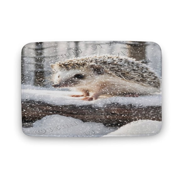 Charming Winter Hedgehog Bath Rug - 20x32 inches, Cozy Coral Fleece, Non-Slip Design, Perfect for Bathroom, Kitchen, or Living Room