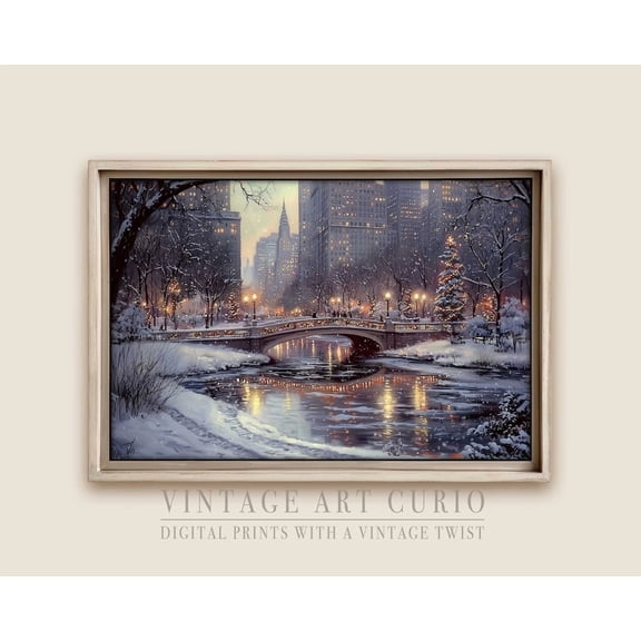 Charming Winter Scene Of Central Park At Winter Wall Art Print, Rustic Famhouse Nyc Decor #29 Warm Present Vintage UNFRAMED Poster Size 8x12