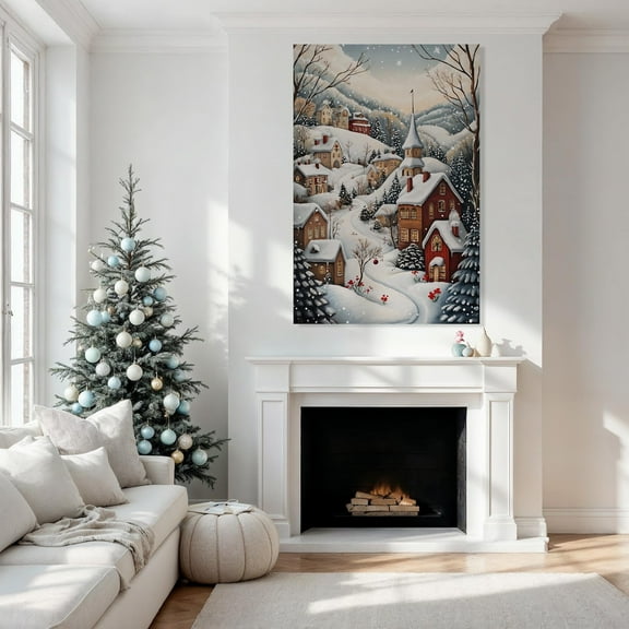 Charming Winter Village Wall Art Snowy Wonderland Poster Winter Morning Poster Decor Gift Idea Ready To Hang, Unframed Poster Size 8x12