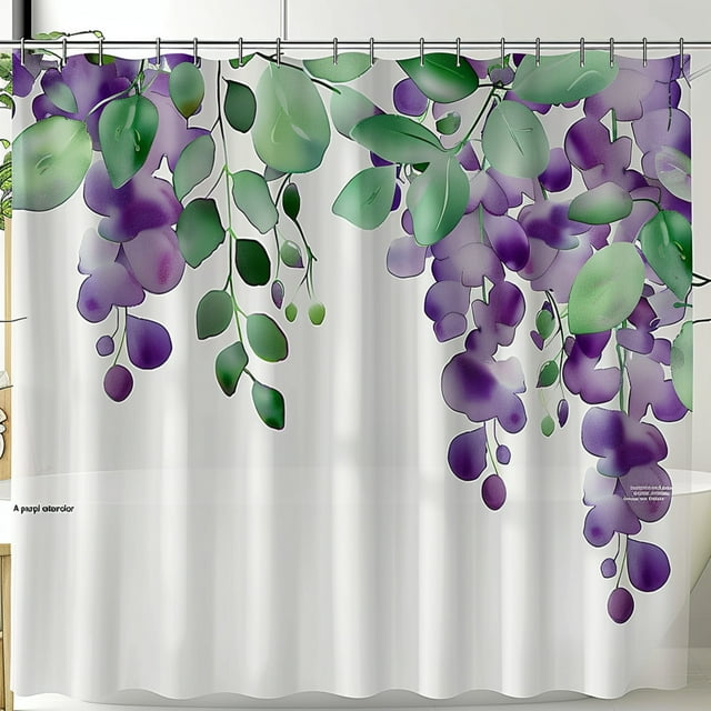 Charming Wisteria Watercolor Shower Curtain with Floral Accents for